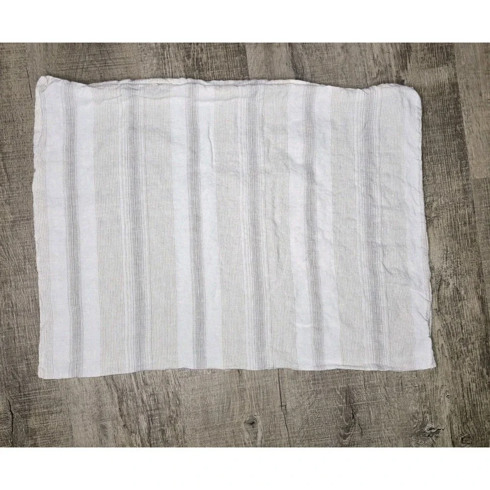 Piu Belle Portugal 100% Linen Standard Sham White Gray Stripe Pillow Cover